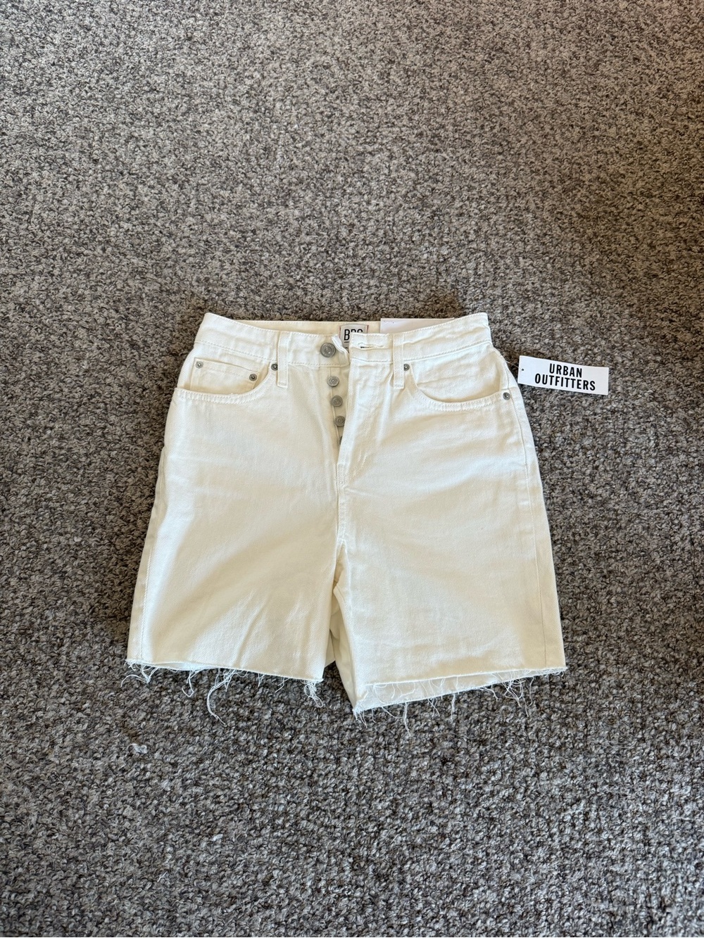 Urban Outfitters Cream High-Rise Button-Fly Denim Shorts